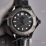 Swiss Omega Seamaster Diver 300m Black Black Watch Leather Strap